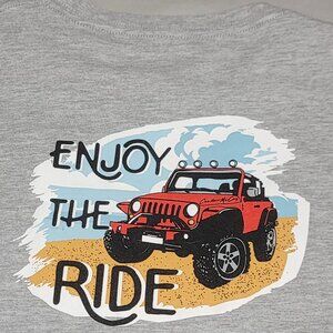 Cardin McCoy gray tshirt Size L 'Enjoy The Ride' w/ red Jeep Excellent Condition